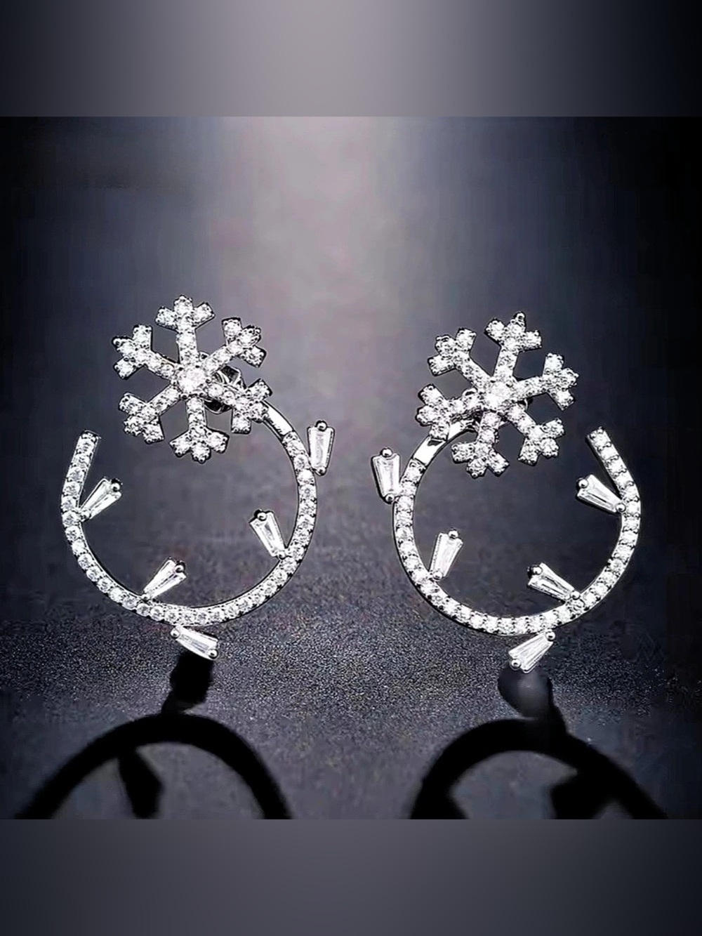 Snowflake Crystal Hoop Earrings in Silver